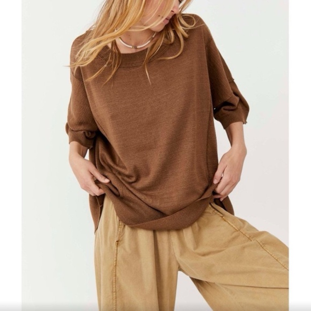 Free People WFH Brown Knit Sweater